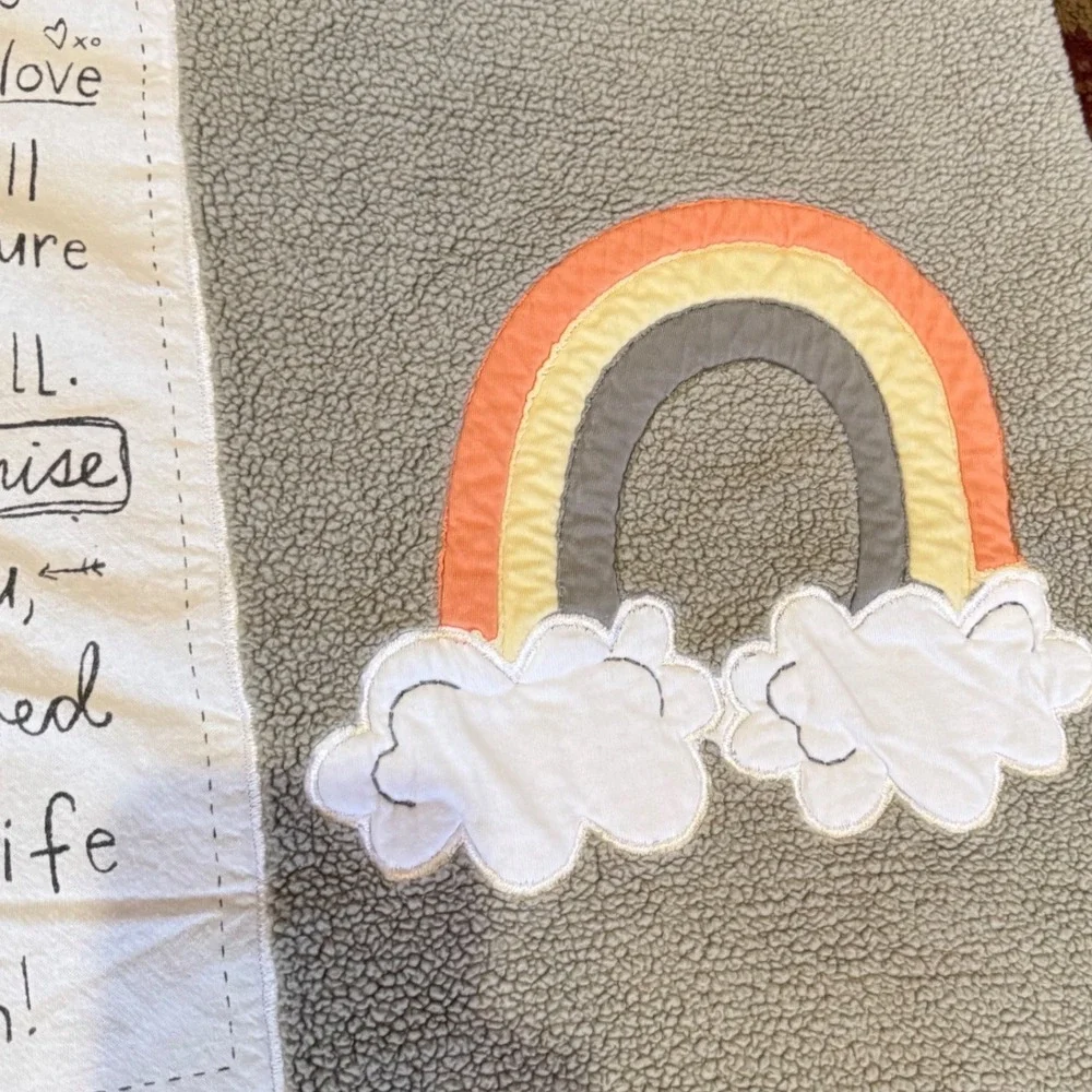 Demdaco Grey Sherpa Noahs Ark Baby Blanket Rainbow Peace Stripe Reversible Plush